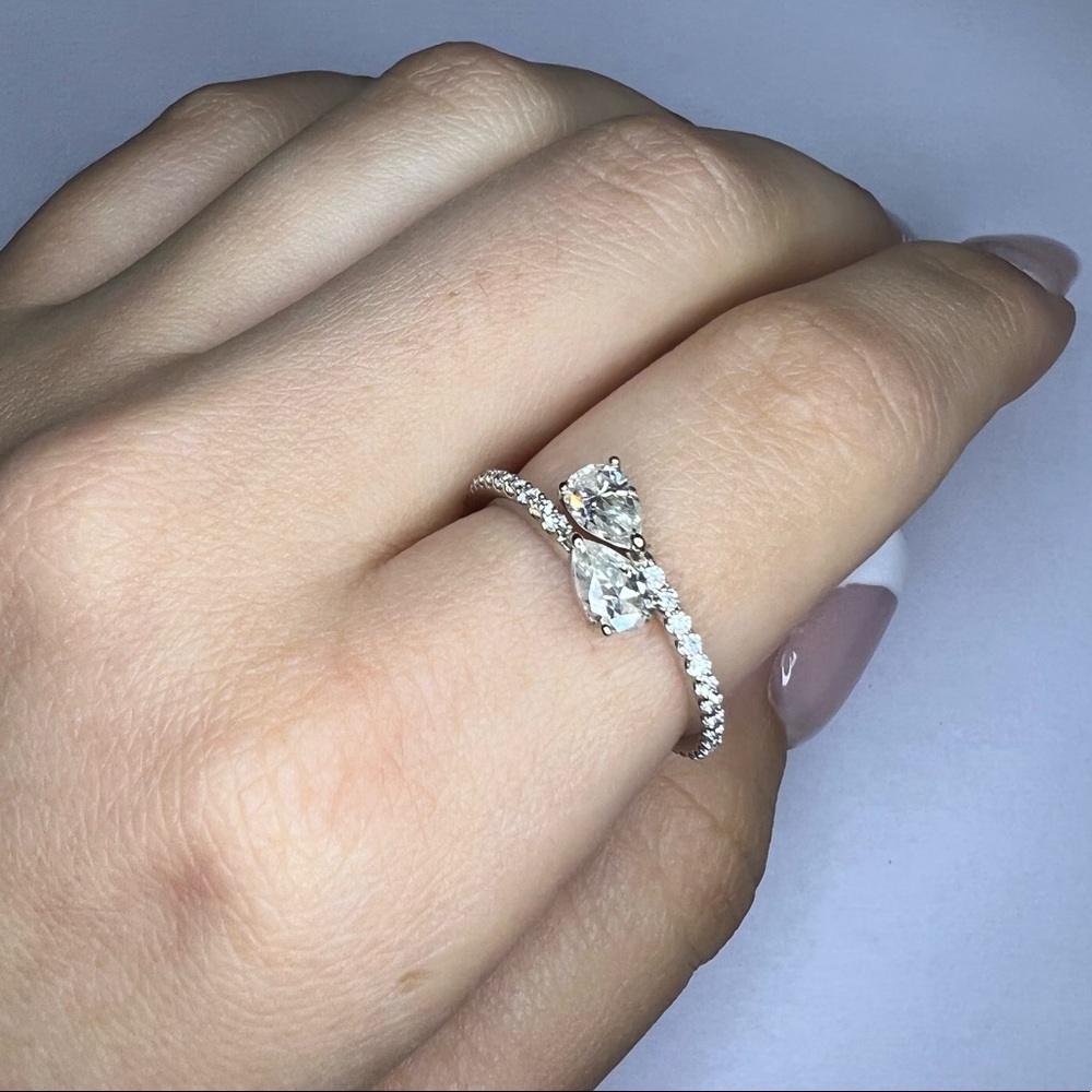 Toi Et Moi Ring, Solid Gold Pear Ring, Two Stone … - image 1